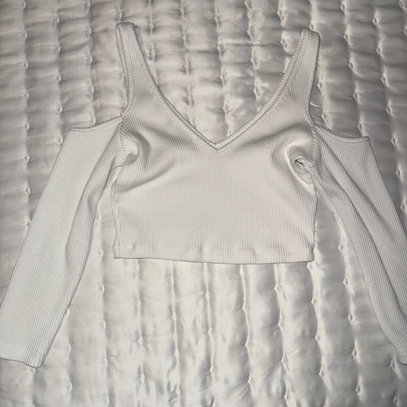 Zara White Open Shoulder Crop Top - Picture 3 of 4